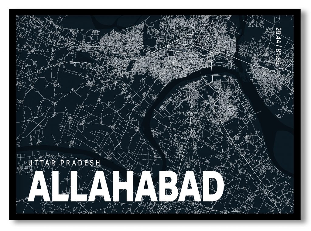 Blue poster map of allahabad