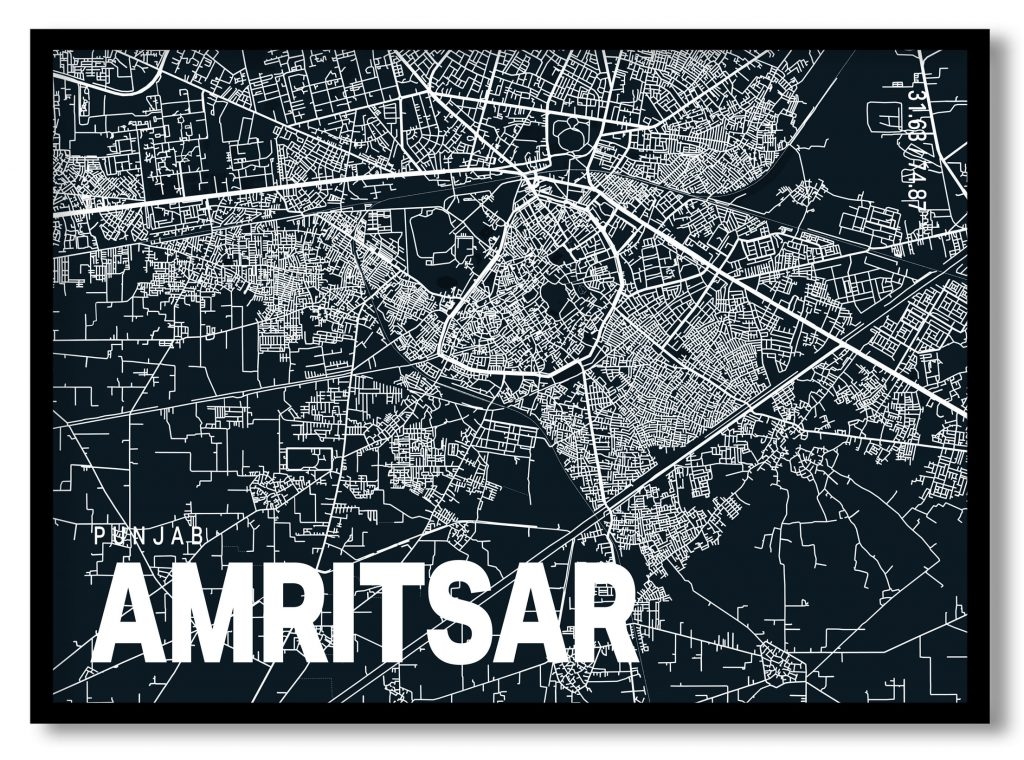 Blue poster map of amritsar