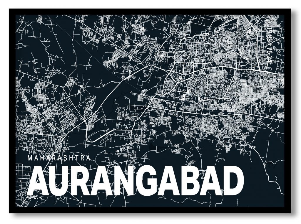 Blue poster map of aurangabad