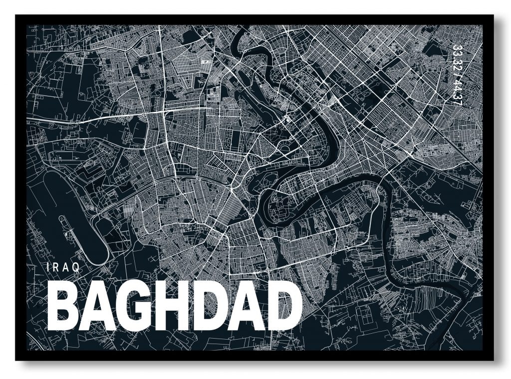 Blue poster map of baghdad