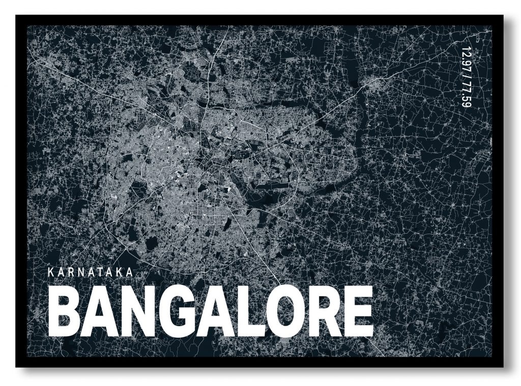 Blue poster map of bangalore