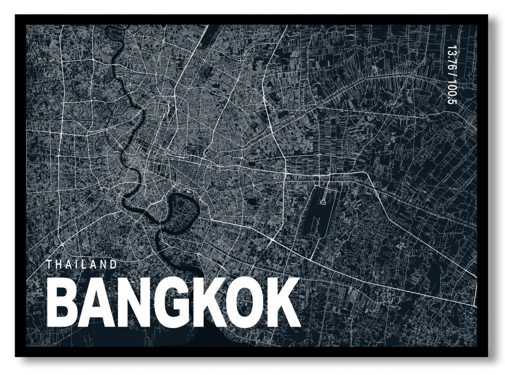 Blue poster map of bangkok