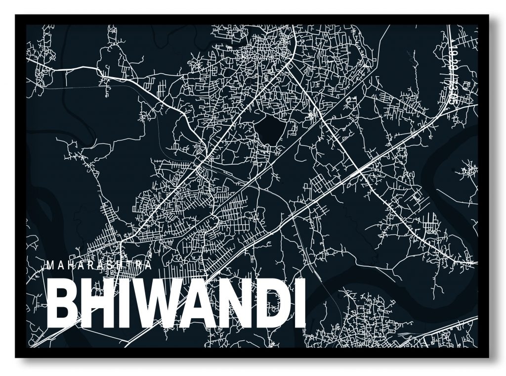 Blue poster map of bhiwandi