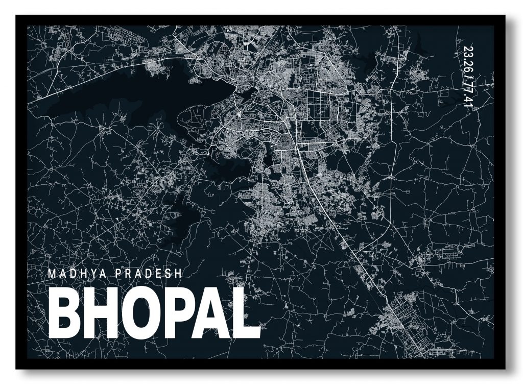 Blue poster map of bhopal