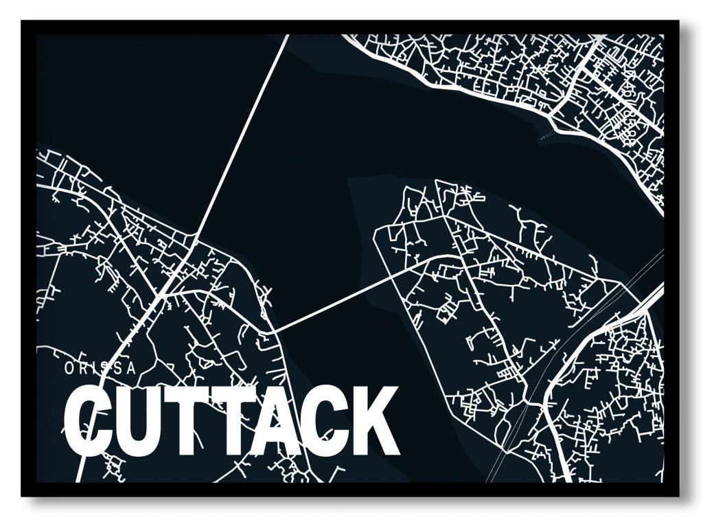 Blue poster map of cuttack