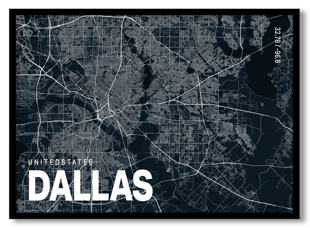 Blue poster map of dallas