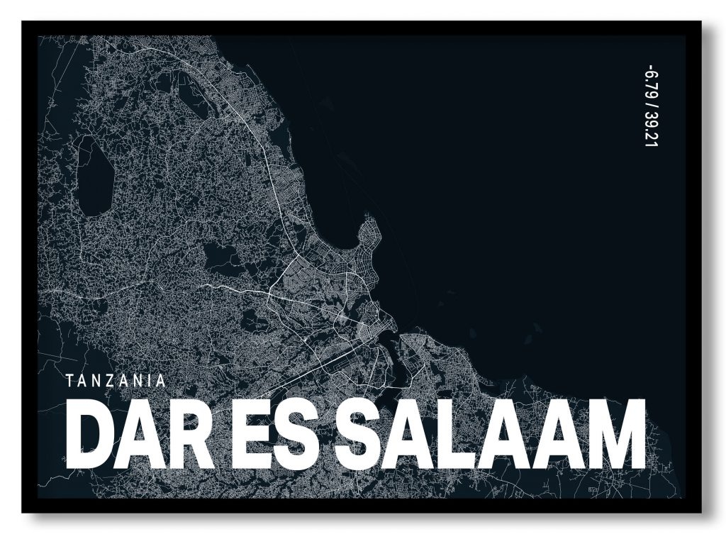 Blue poster map of dar es salaam