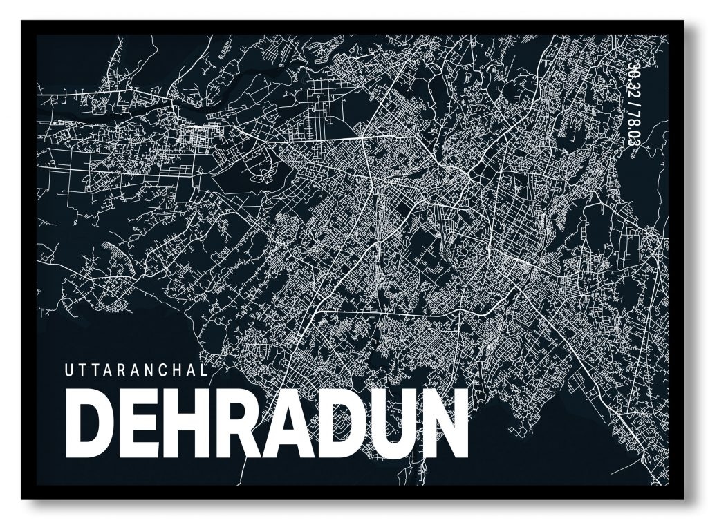 Blue poster map of dehradun