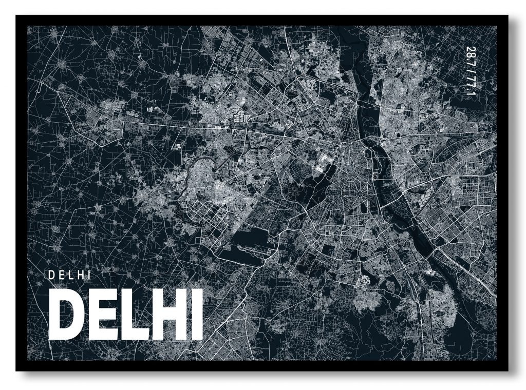 Blue poster map of delhi