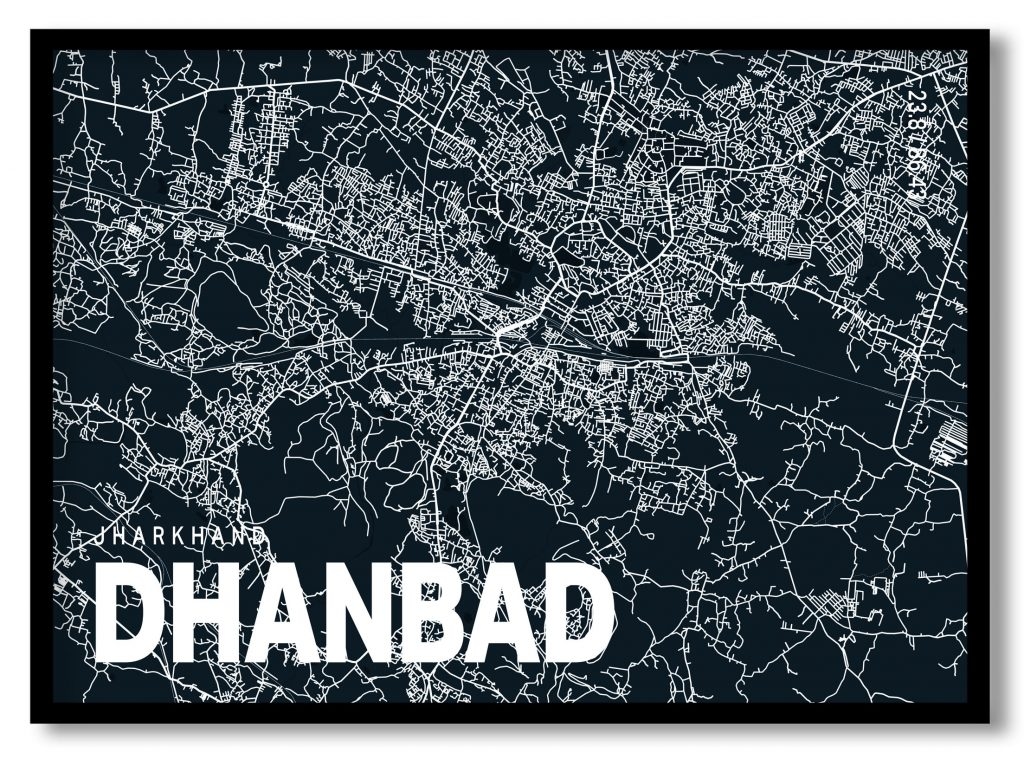 Blue poster map of dhanbad
