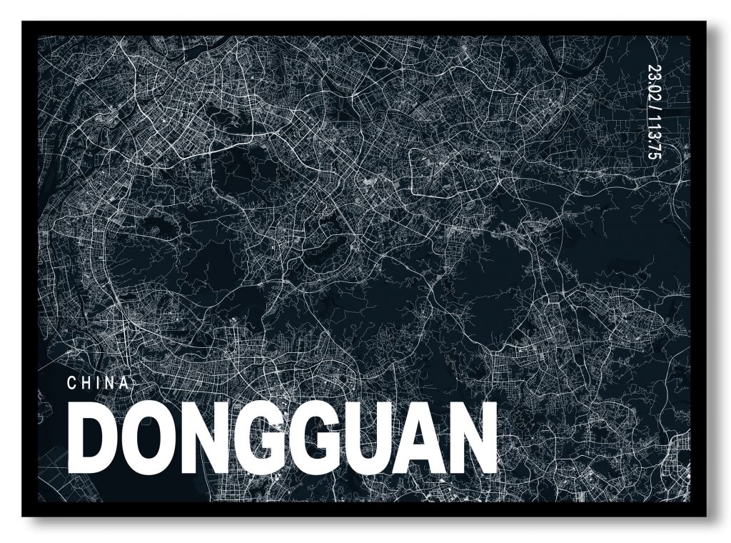 Blue poster map of dongguan