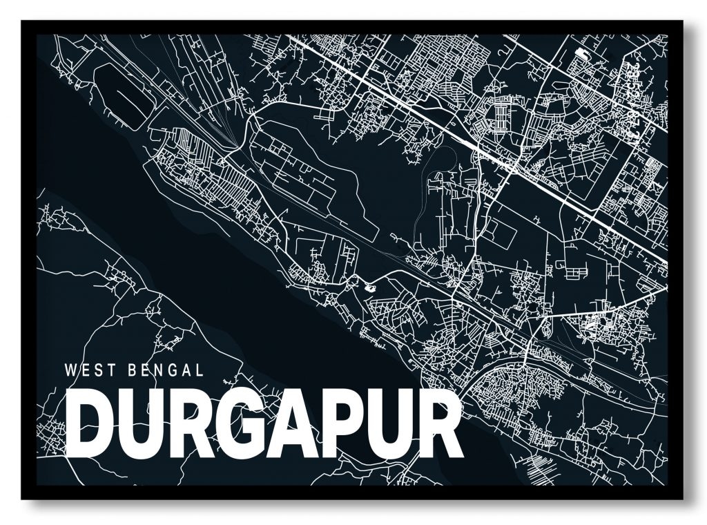 Blue poster map of durgapur