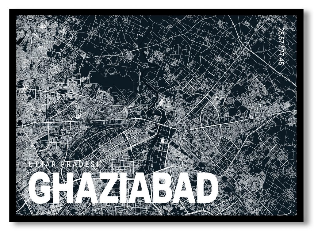 Blue poster map of ghaziabad