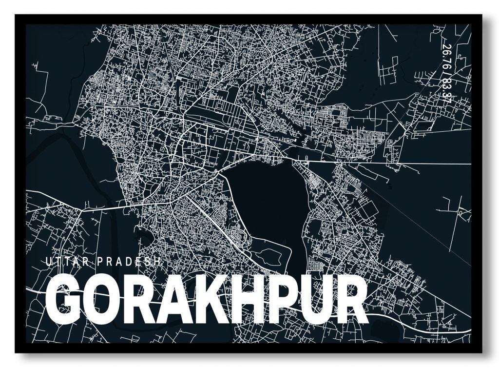Blue poster map of gorakhpur