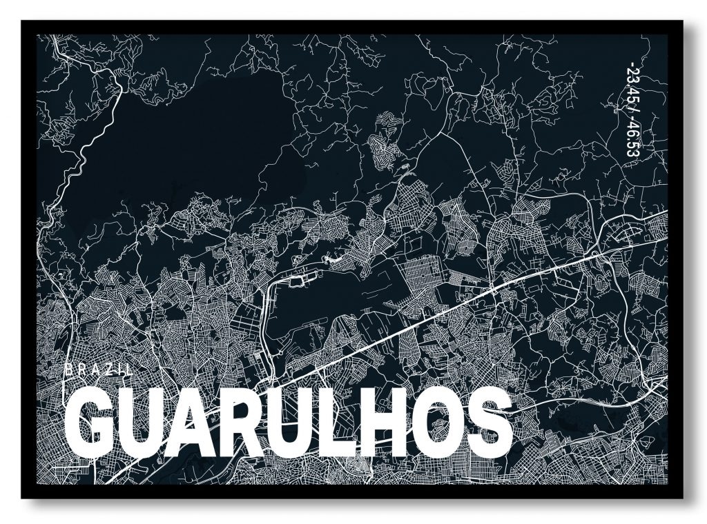 Blue poster map of guarulhos