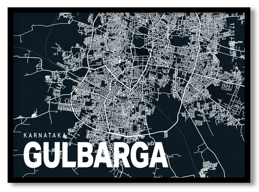 Blue poster map of gulbarga