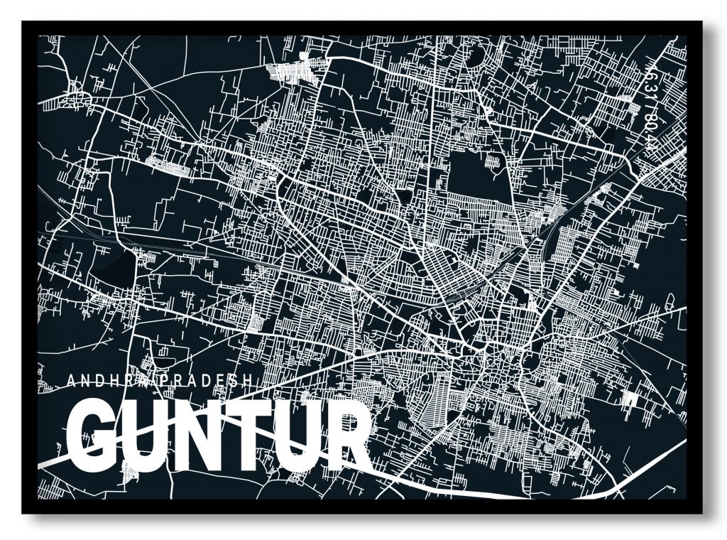 Blue poster map of guntur