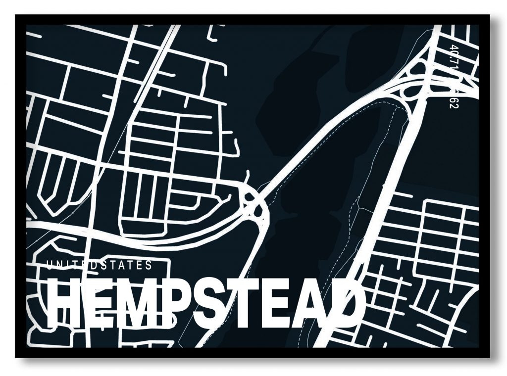 Blue poster map of hempstead