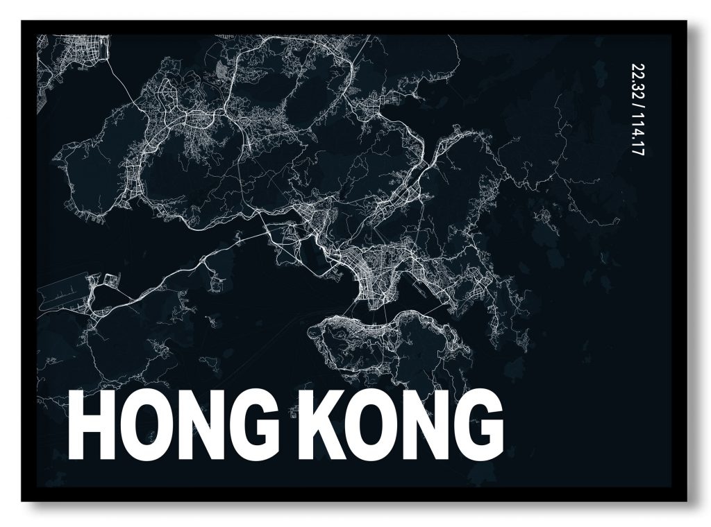 Blue poster map of hong kong