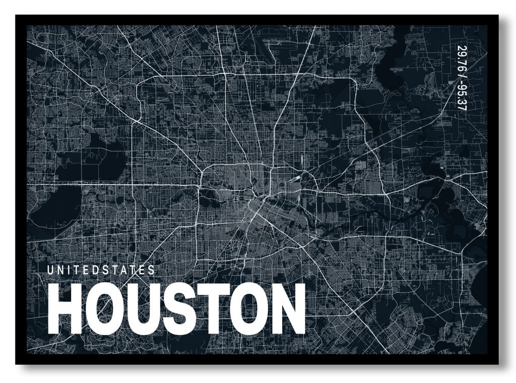 Blue poster map of houston