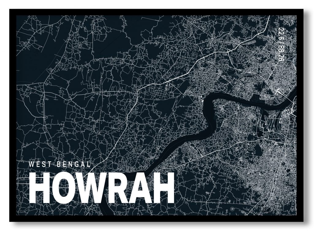 Blue poster map of howrah