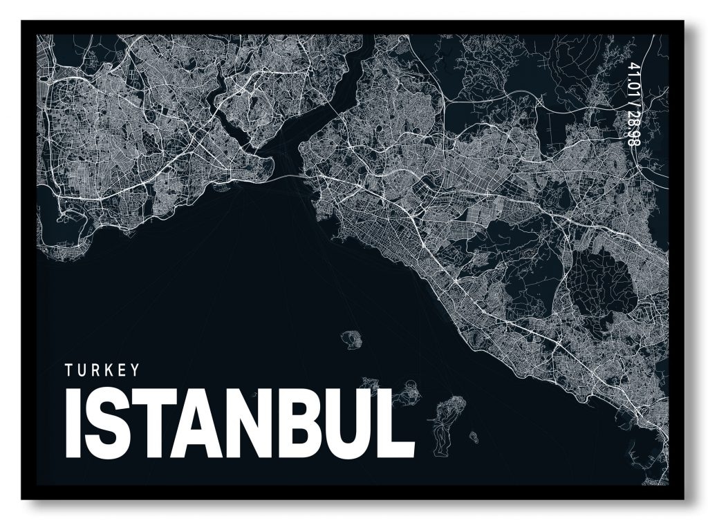 Blue poster map of istanbul