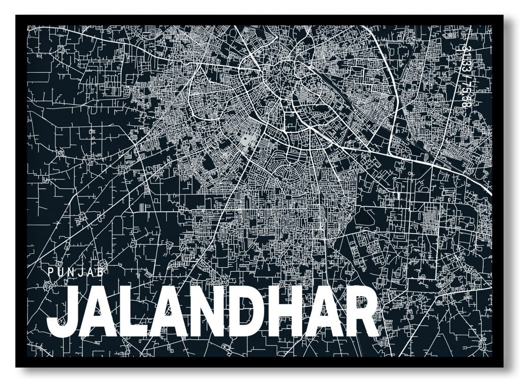 Blue poster map of jalandhar