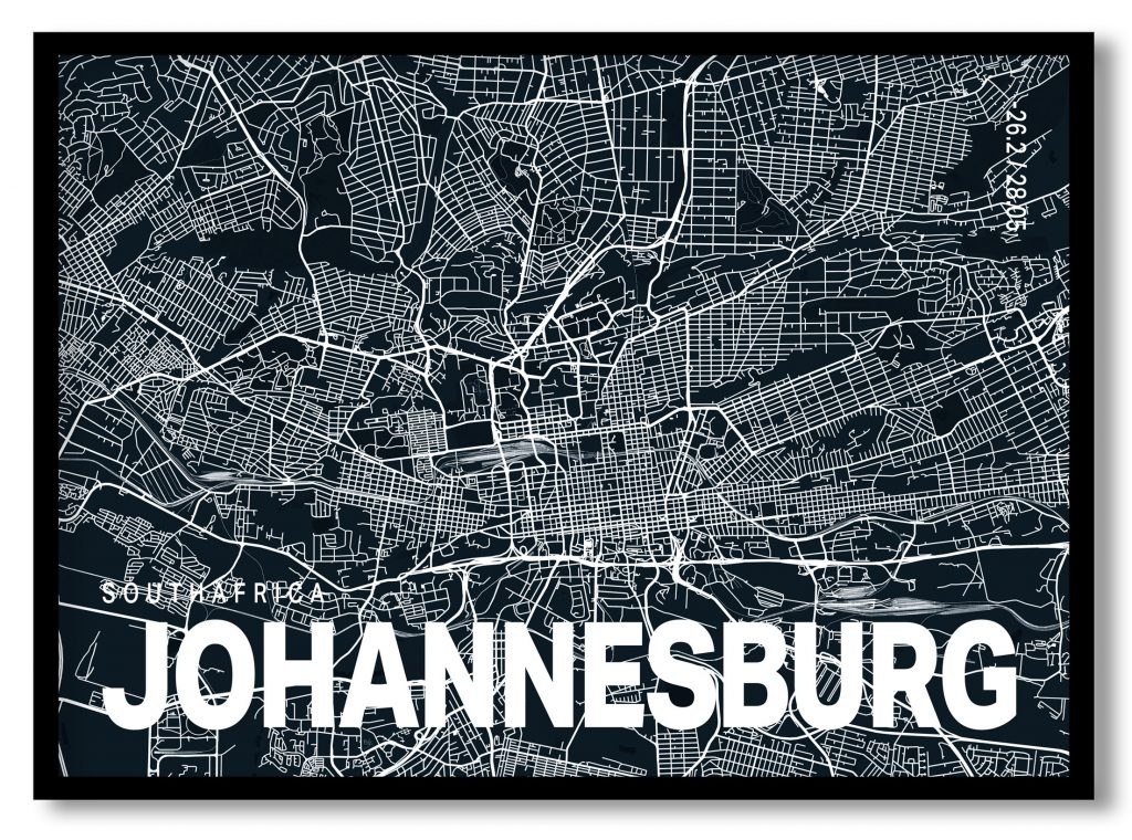 Blue poster map of johannesburg