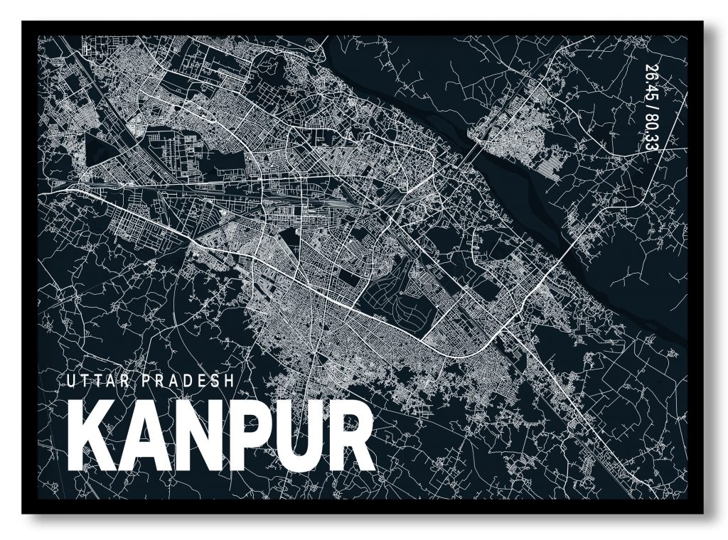 Blue poster map of kanpur