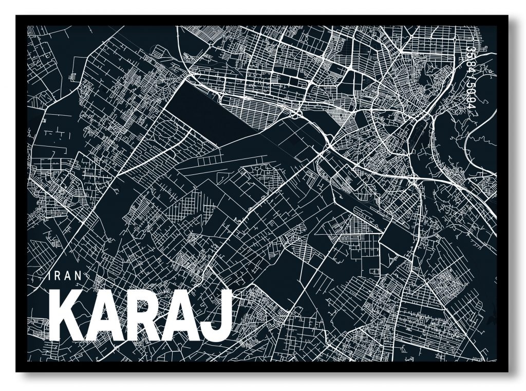 Blue poster map of karaj