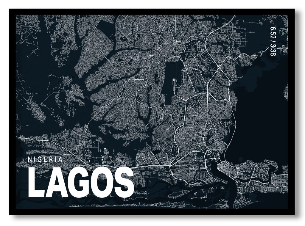 Blue poster map of lagos