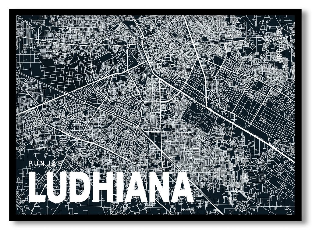 Blue poster map of ludhiana
