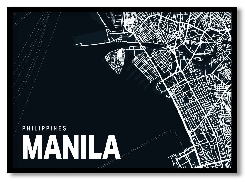 Blue poster map of manila