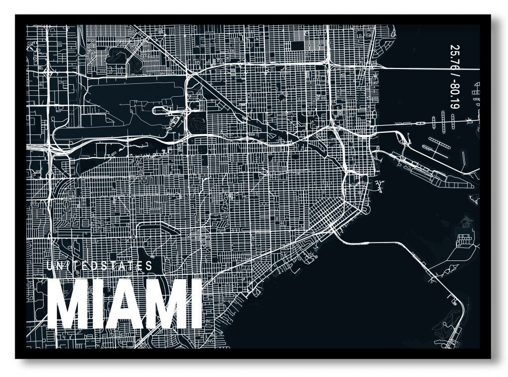 Blue poster map of miami