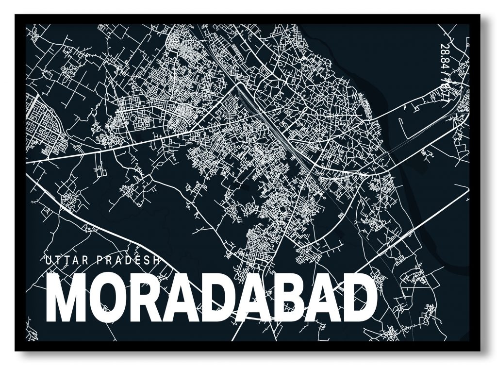 Blue poster map of moradabad