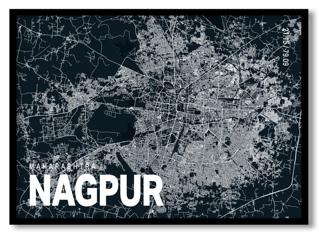 Blue poster map of nagpur