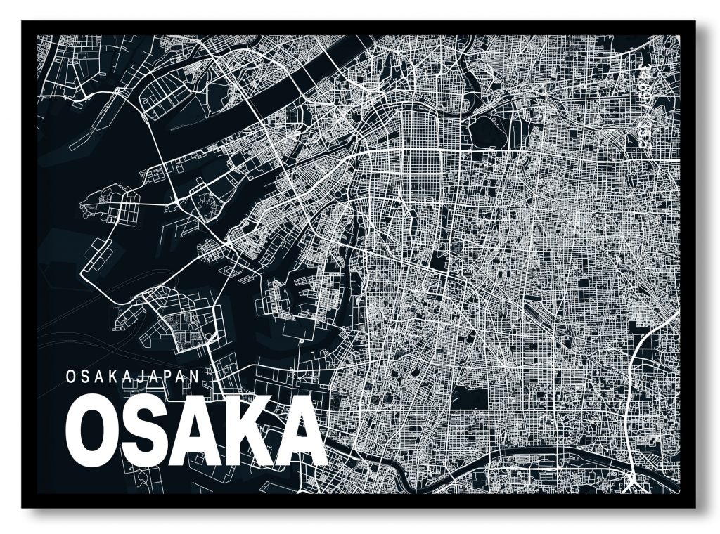 Blue poster map of osaka