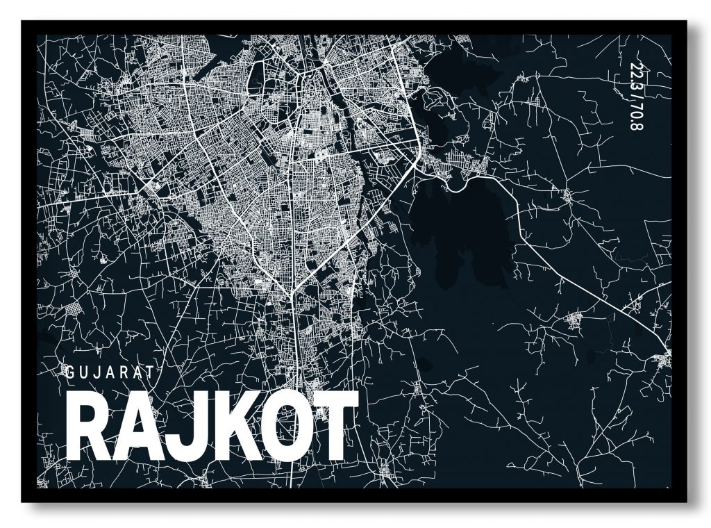 Blue poster map of rajkot