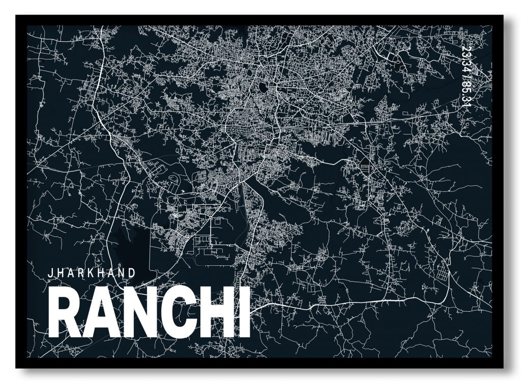 Blue poster map of ranchi