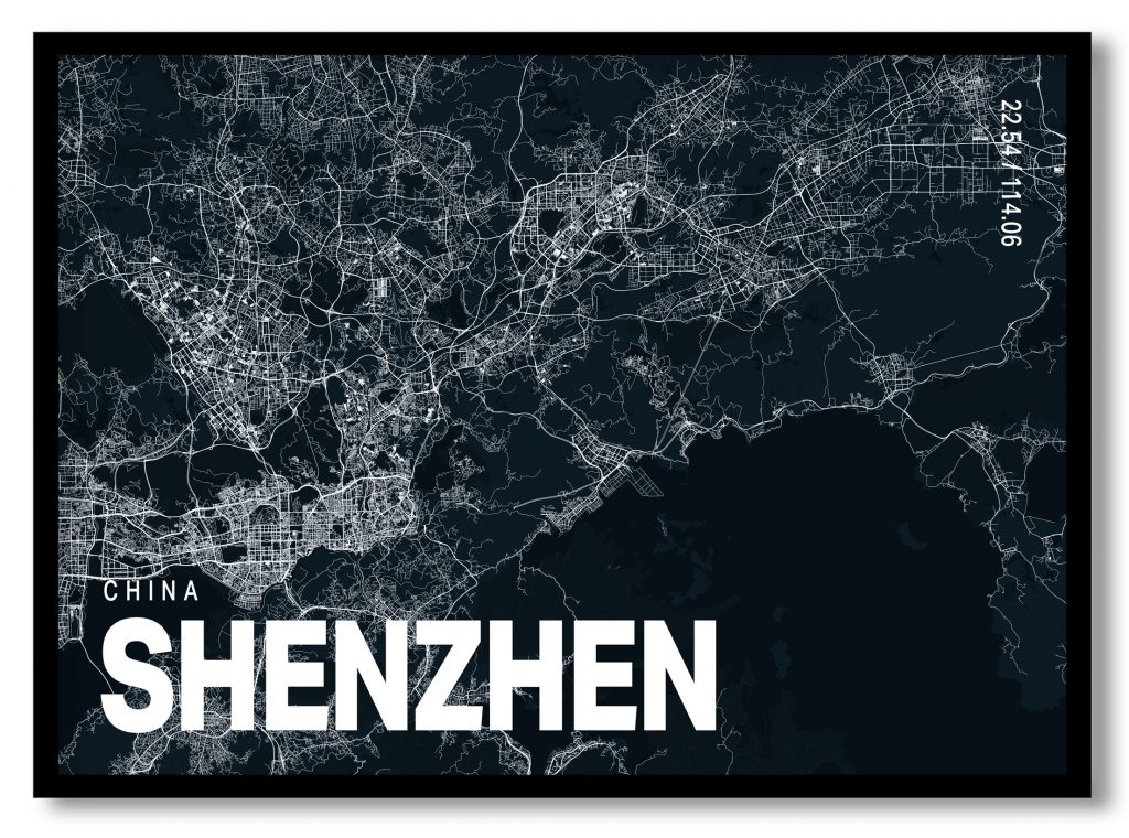 Blue poster map of shenzhen