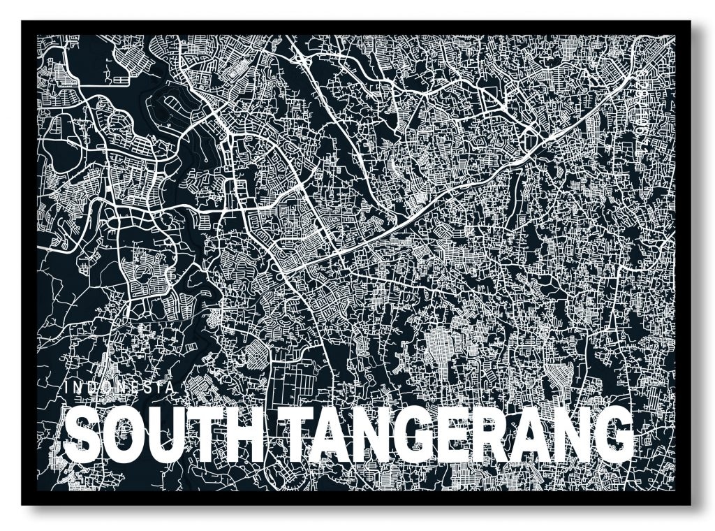 Blue poster map of south tangerang