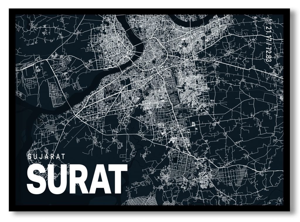 Blue poster map of surat