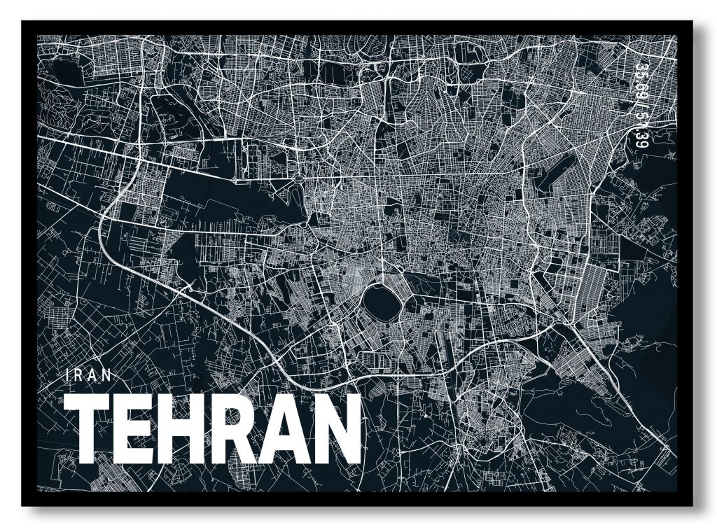 Blue poster map of tehran
