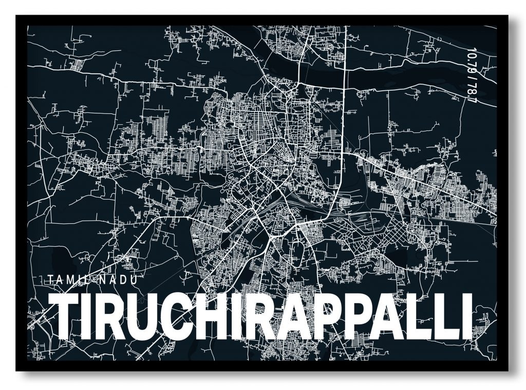 Blue poster map of tiruchirappalli