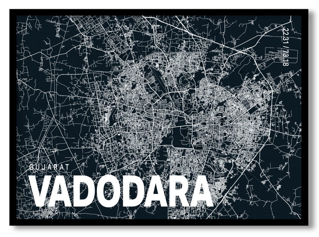 Blue poster map of vadodara