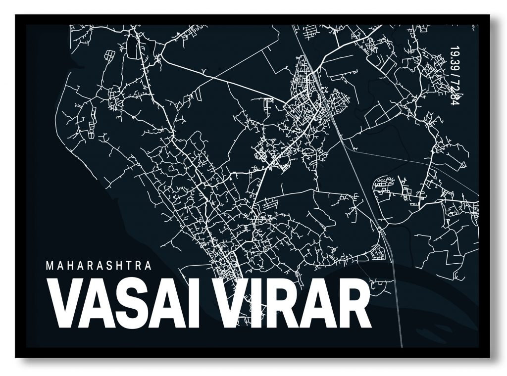 Blue poster map of vasai virar