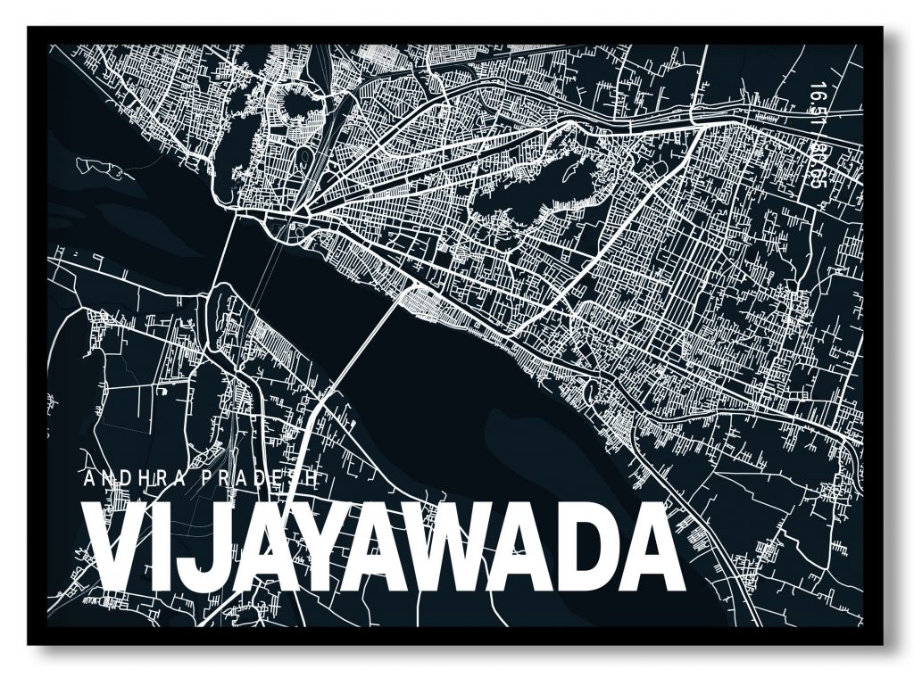 Blue poster map of vijayawada