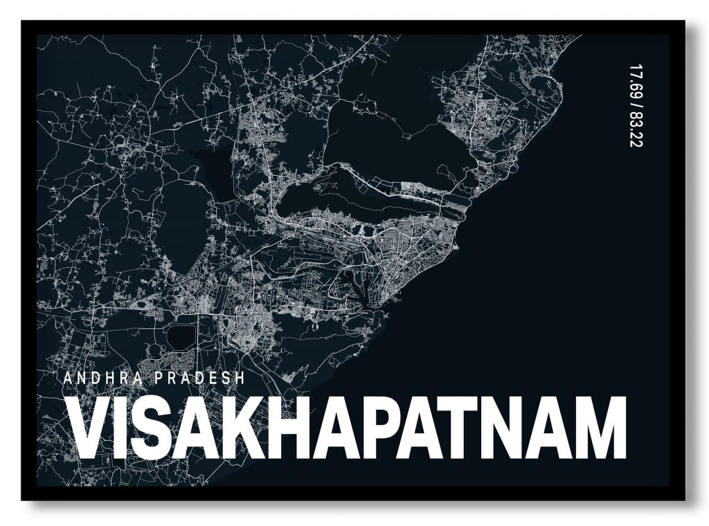Blue poster map of visakhapatnam