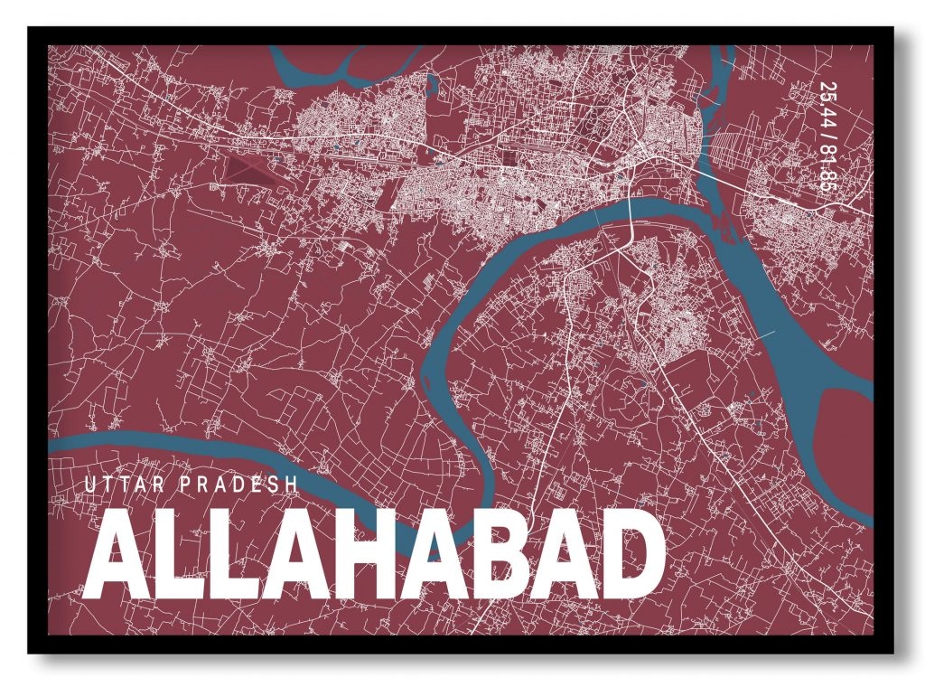 Red poster map of allahabad