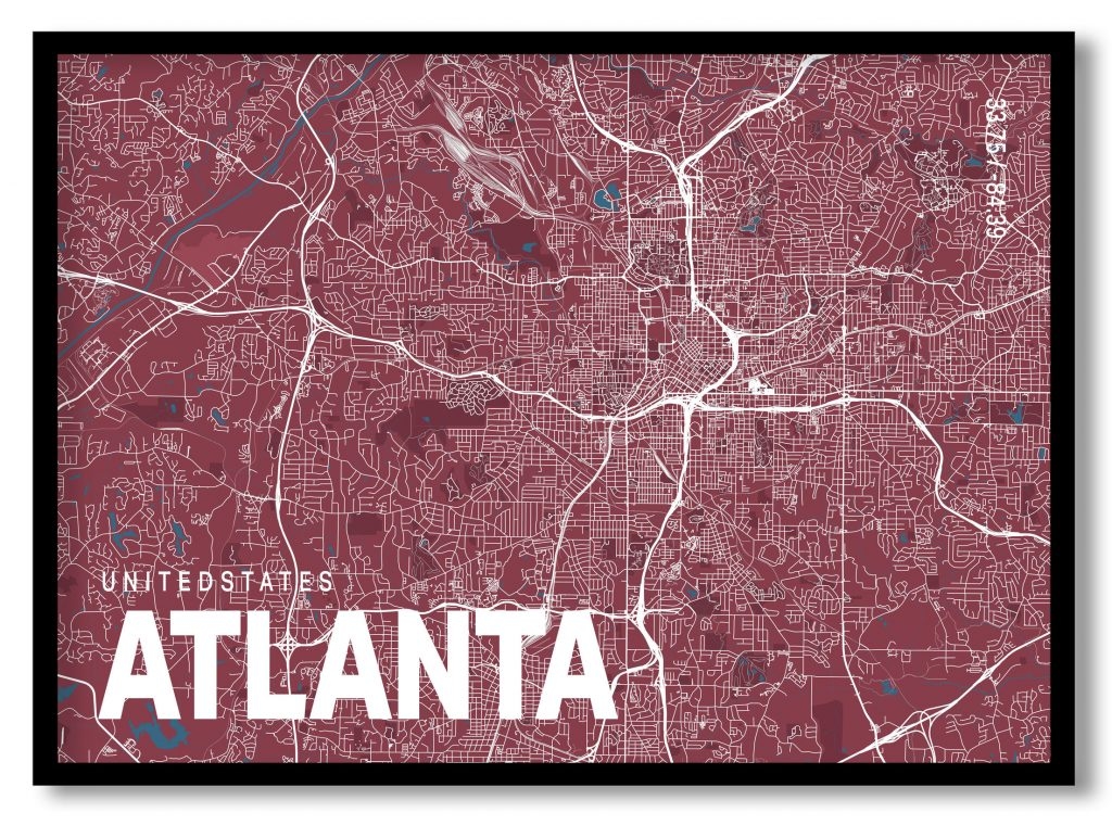 Red poster map of atlanta